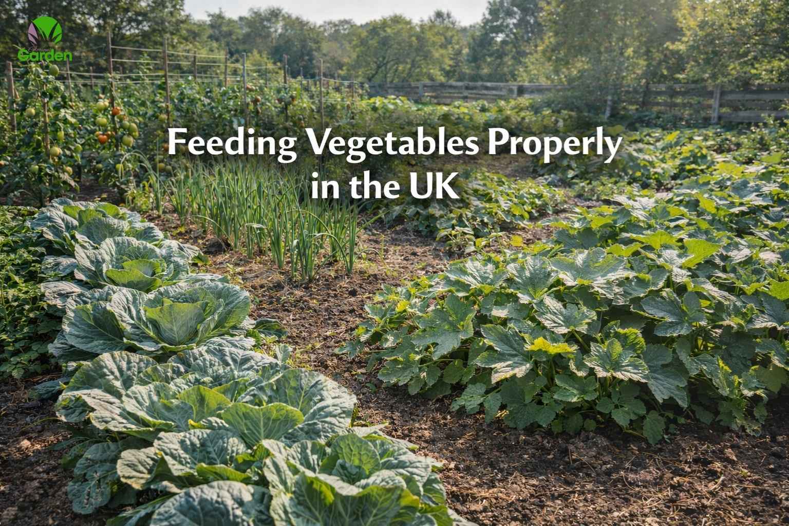 Healthy vegetable plants growing steadily in a UK garden after correct feeding and watering