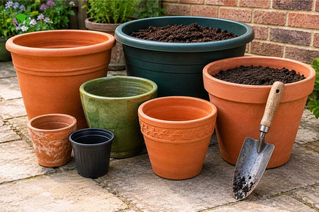 Comparison of different sized plant pots for growing vegetables showing why bigger containers work better in the UK