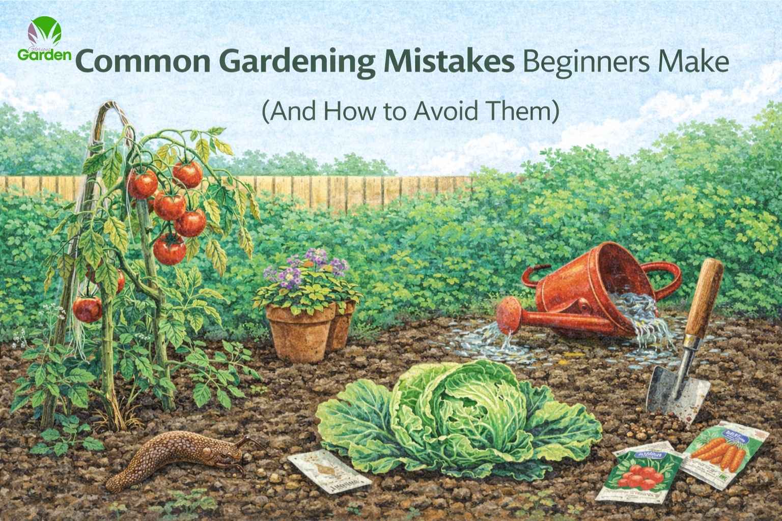 Common gardening mistakes beginners make in a UK garden, including overwatering, poor soil and pest damage