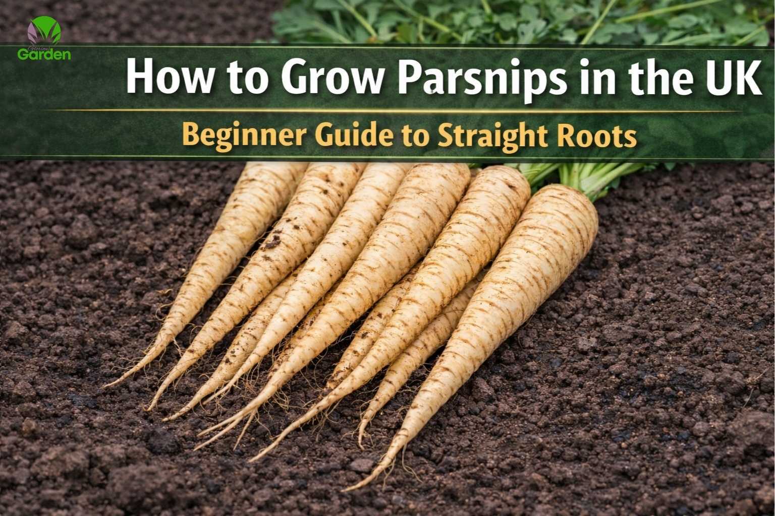 Freshly harvested parsnips grown in a UK garden with long, straight roots and healthy foliage