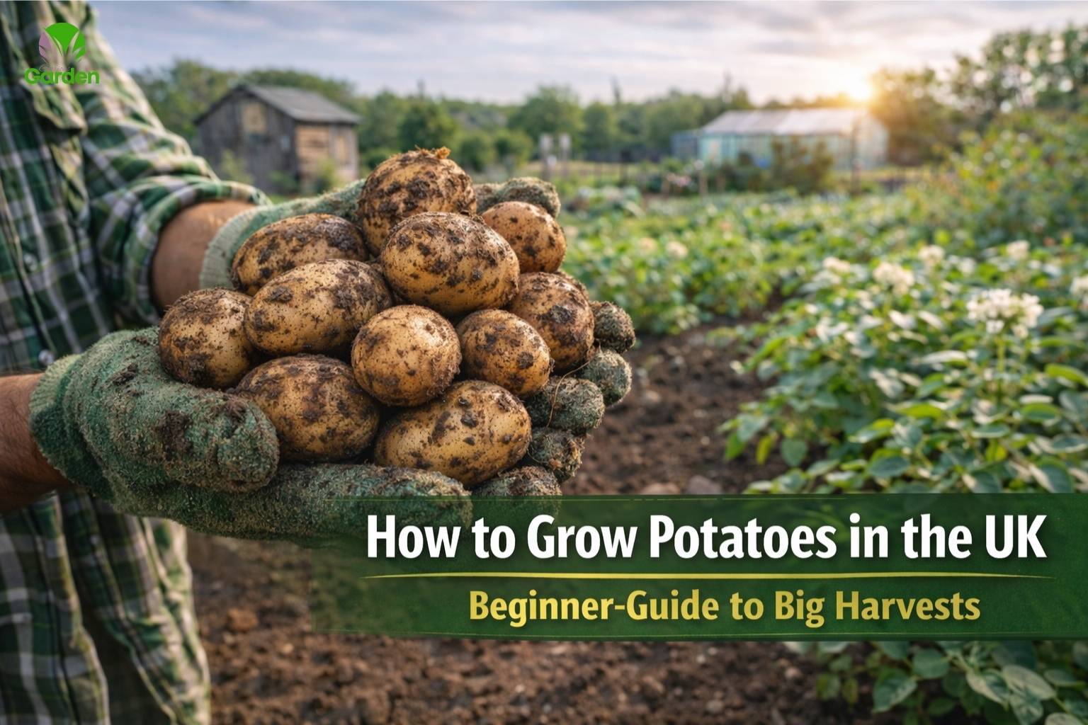 Growing potatoes in a UK garden with freshly harvested potatoes and healthy green plants
