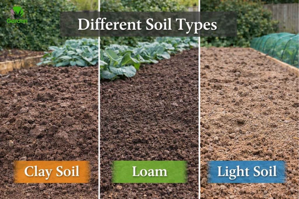 Different soil types for brassicas including clay soil, loam and light sandy soil in a UK garden
