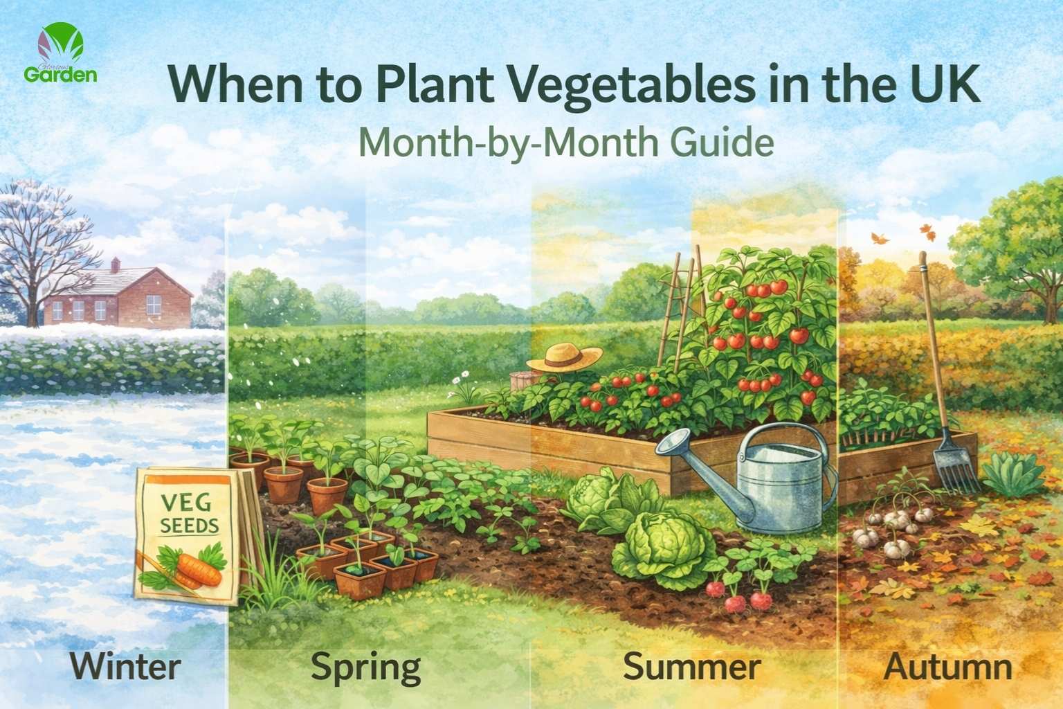When to plant vegetables in the UK shown across the gardening seasons