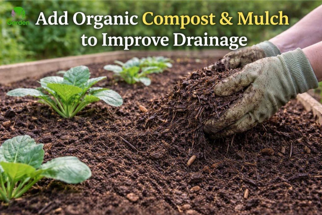 Adding organic compost and mulch to UK garden soil to improve structure and drainage

