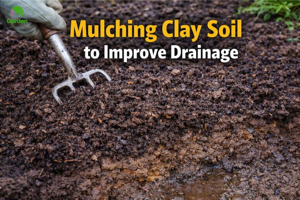 Compost mulch spread over clay soil to improve drainage and soil structure