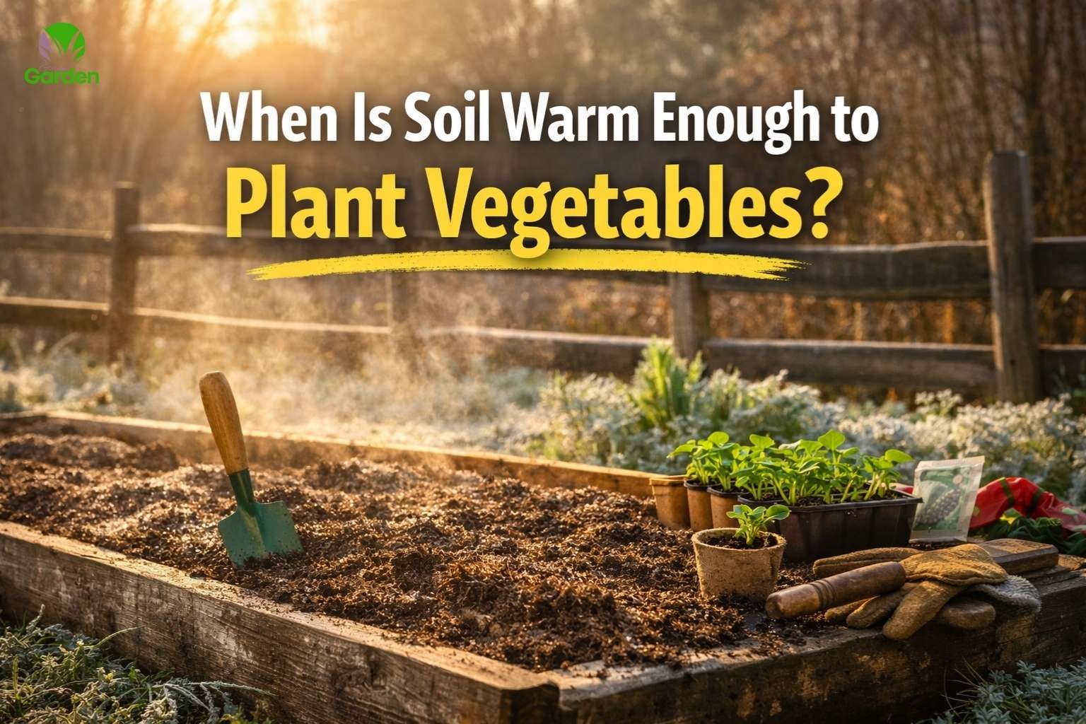 Early spring garden bed warming in sunlight showing soil ready for planting vegetables.