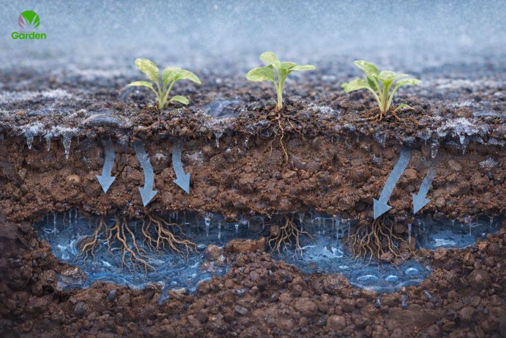 Wet heavy soil staying cold in spring and restricting root growth after vegetables are planted too early.