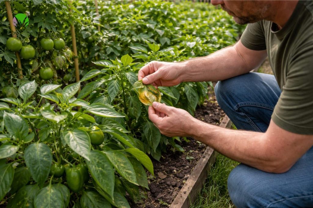 Checking vegetable growing problems in a UK garden