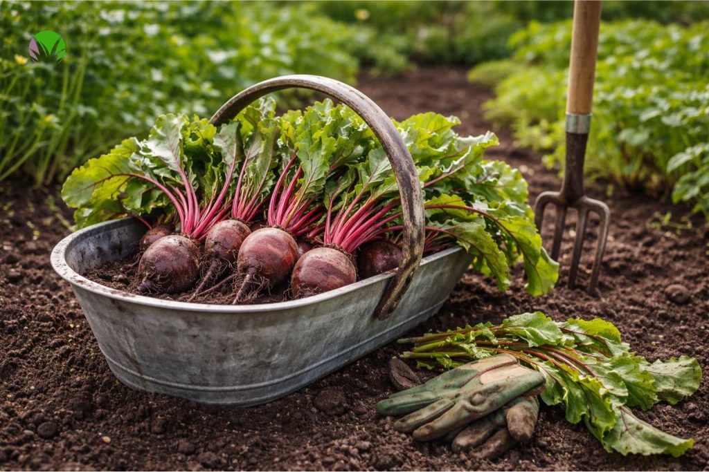 freshly harvested beetroot in basket from UK garden soil