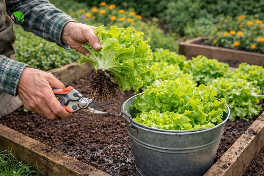 Harvesting lettuce in a UK garden