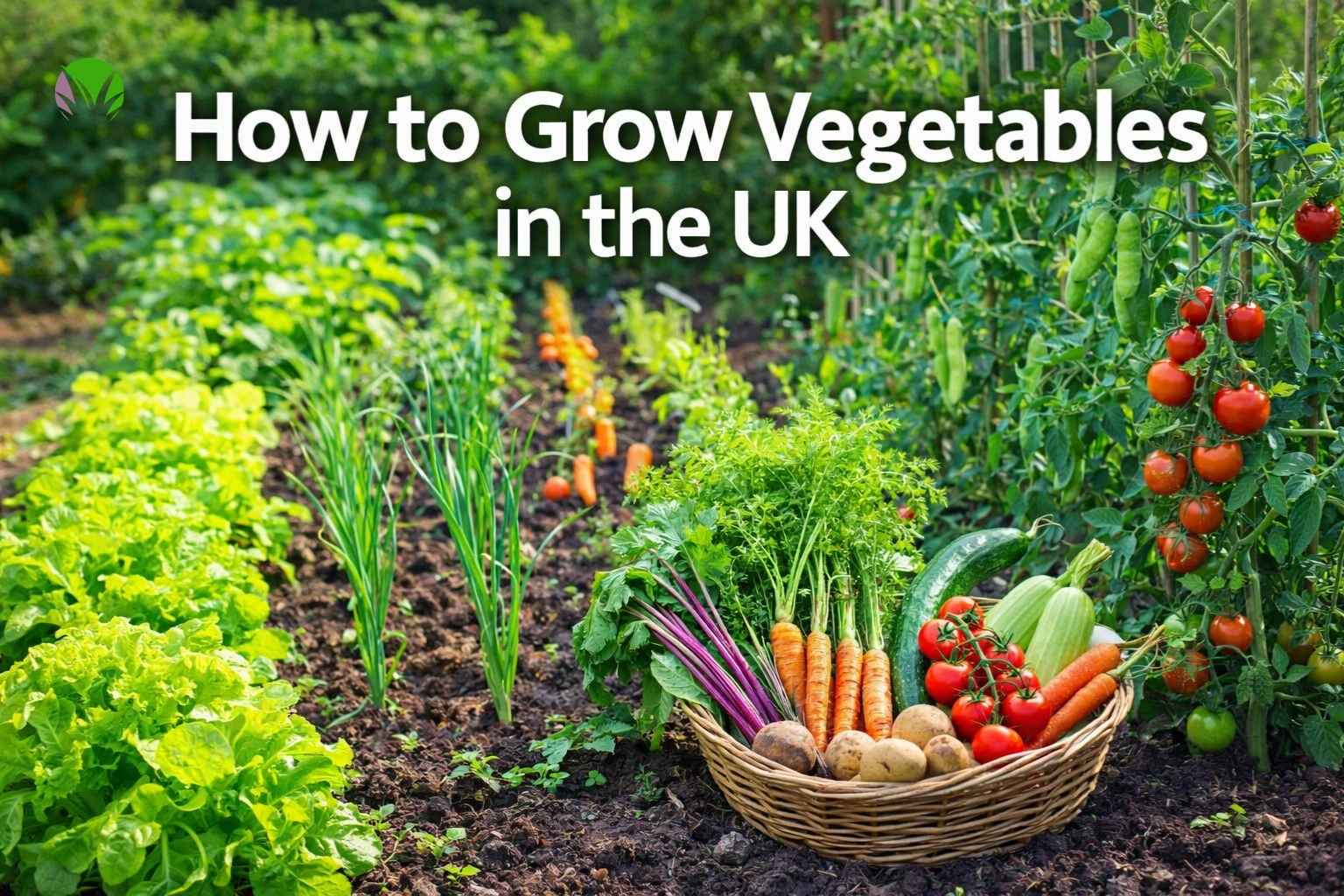How to grow vegetables in the UK featured image showing a healthy vegetable garden