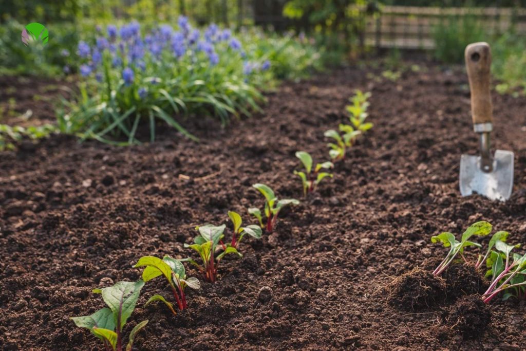 sowing beetroot seeds outdoors in a UK garden in spring soil
