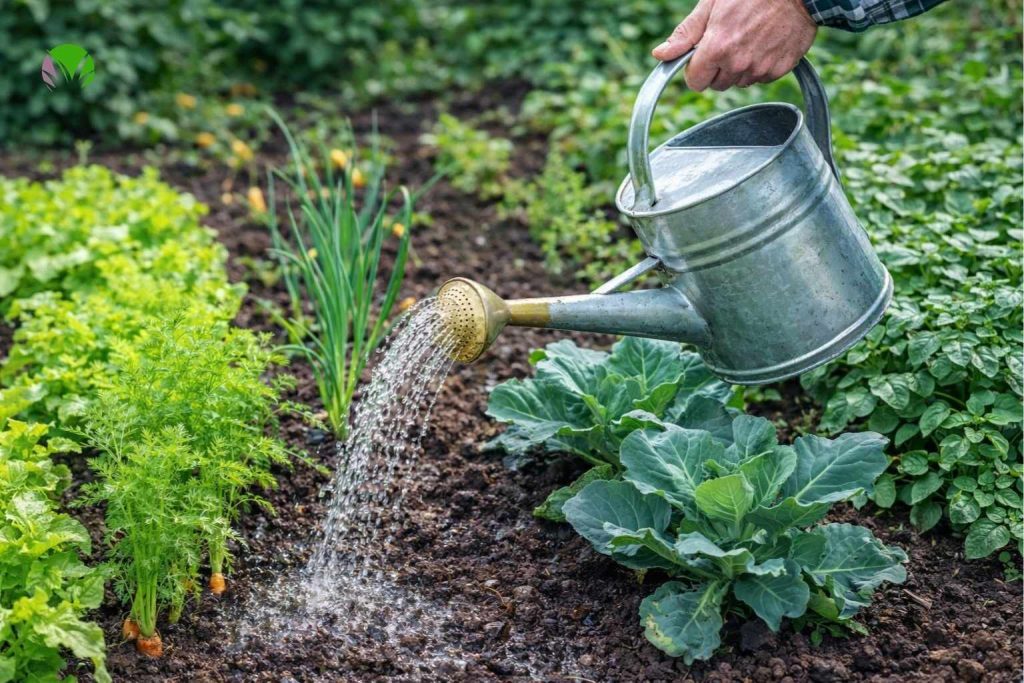 Watering vegetable plants properly in a UK garden