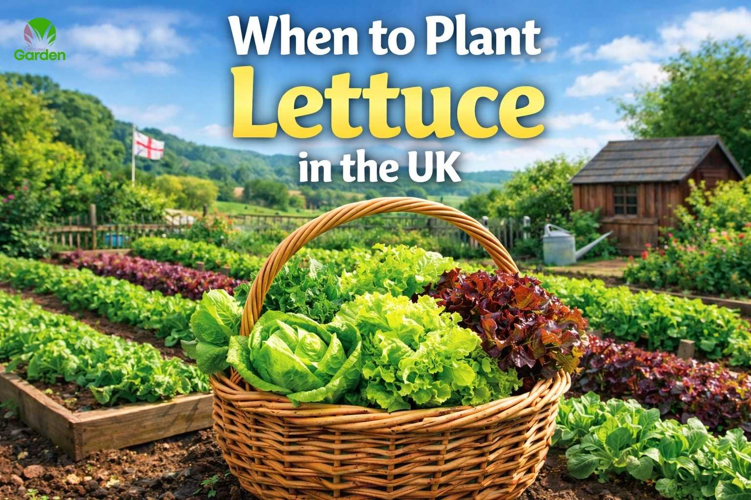Basket of freshly harvested lettuce in a UK vegetable garden showing when lettuce is planted and grown in Britain