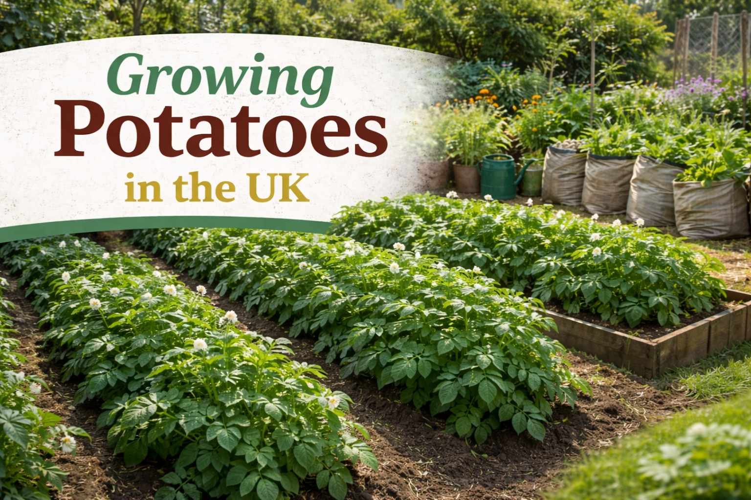 Healthy potato plants growing in a UK garden