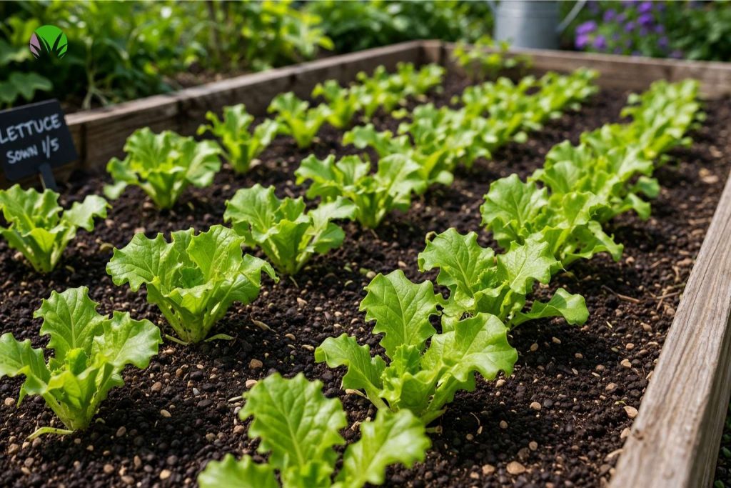 Healthy lettuce seedlings growing well in a UK garden