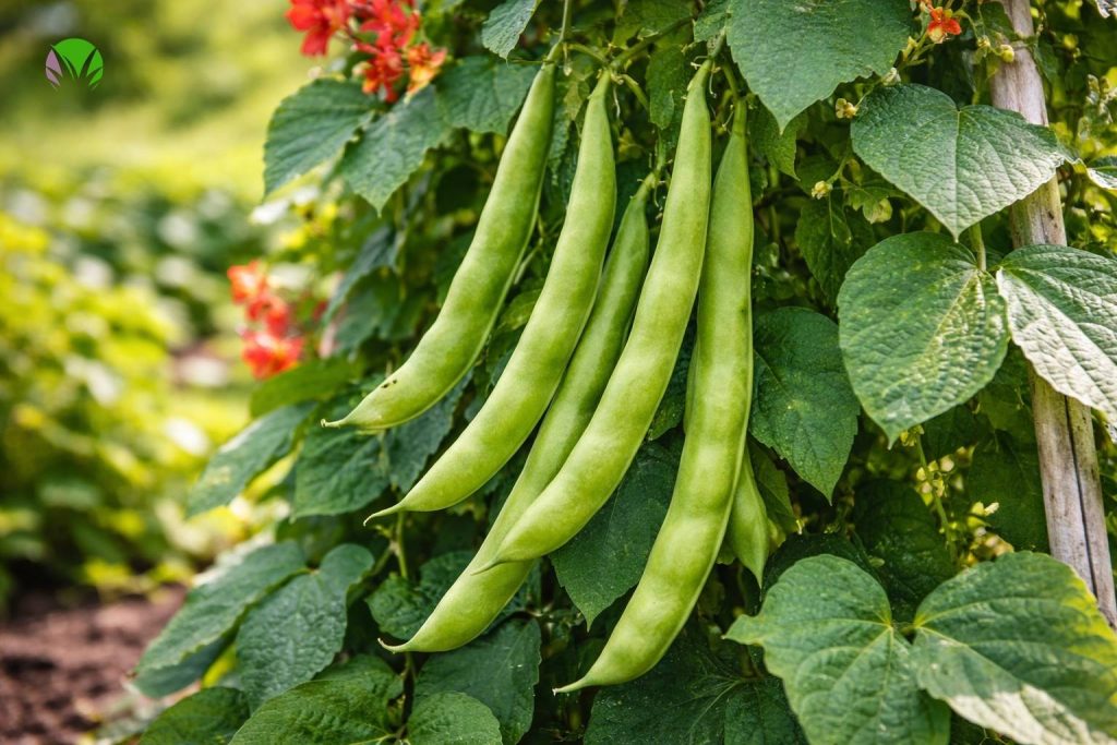 Healthy runner bean pods ready to harvest in a UK garden