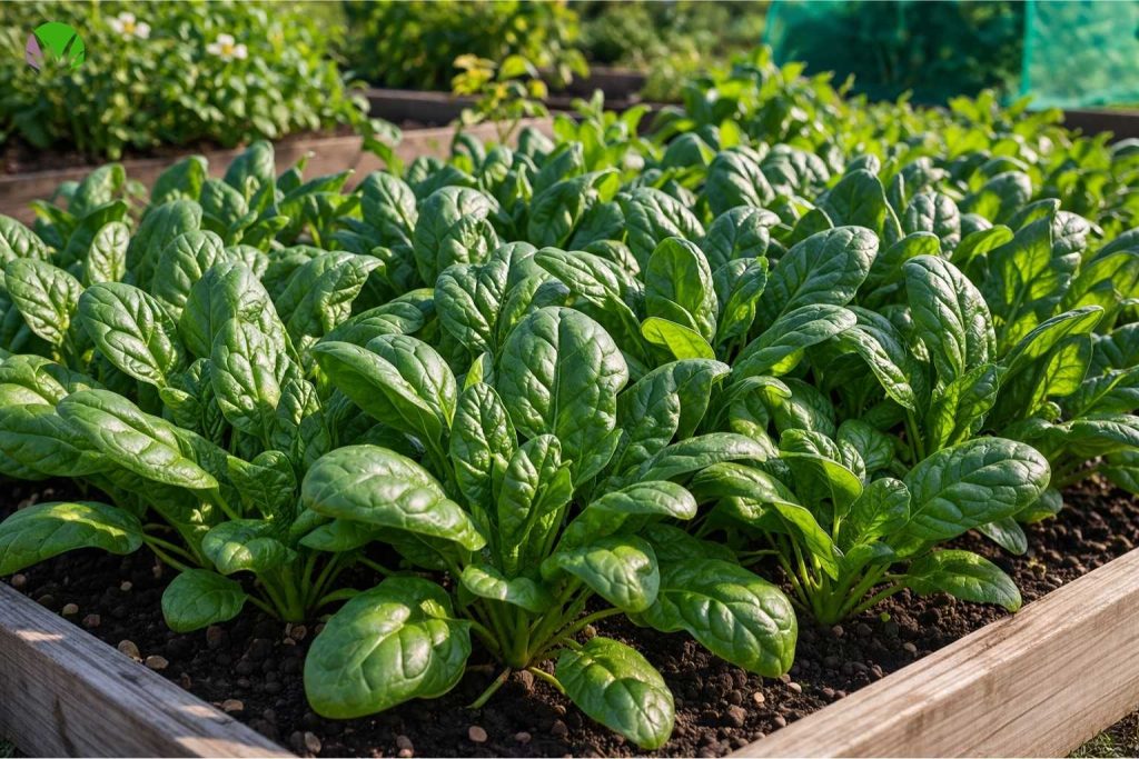 Healthy spinach growing well in a UK garden
