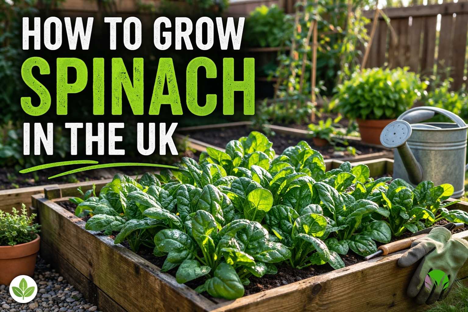 How to grow spinach in the UK featured image showing healthy spinach growing in a garden