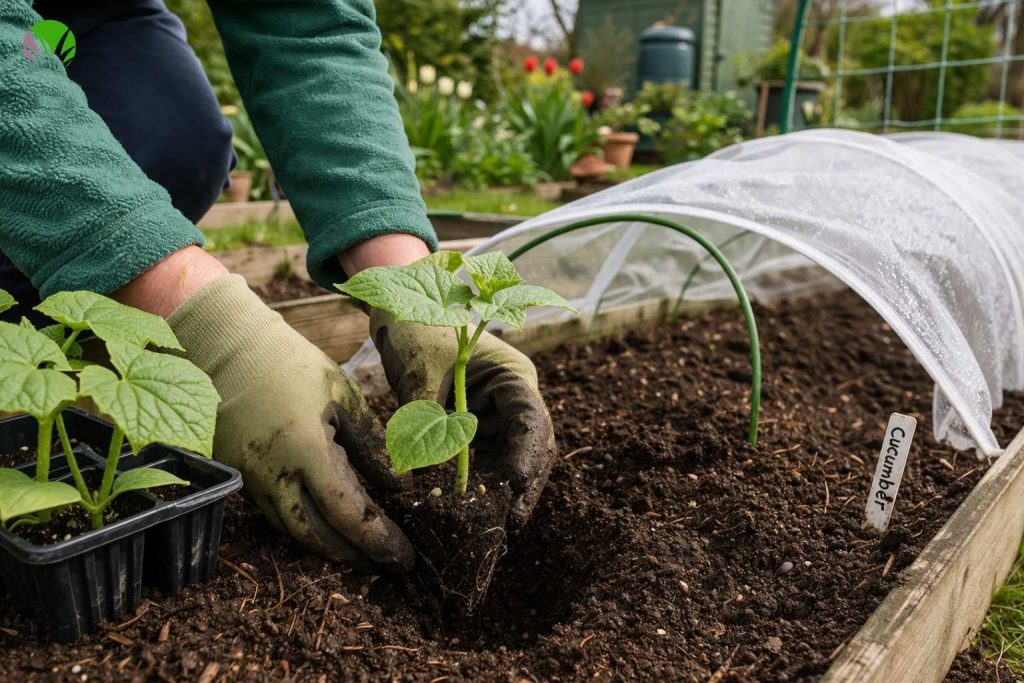 Planting cucumber seedlings outside in a UK garden