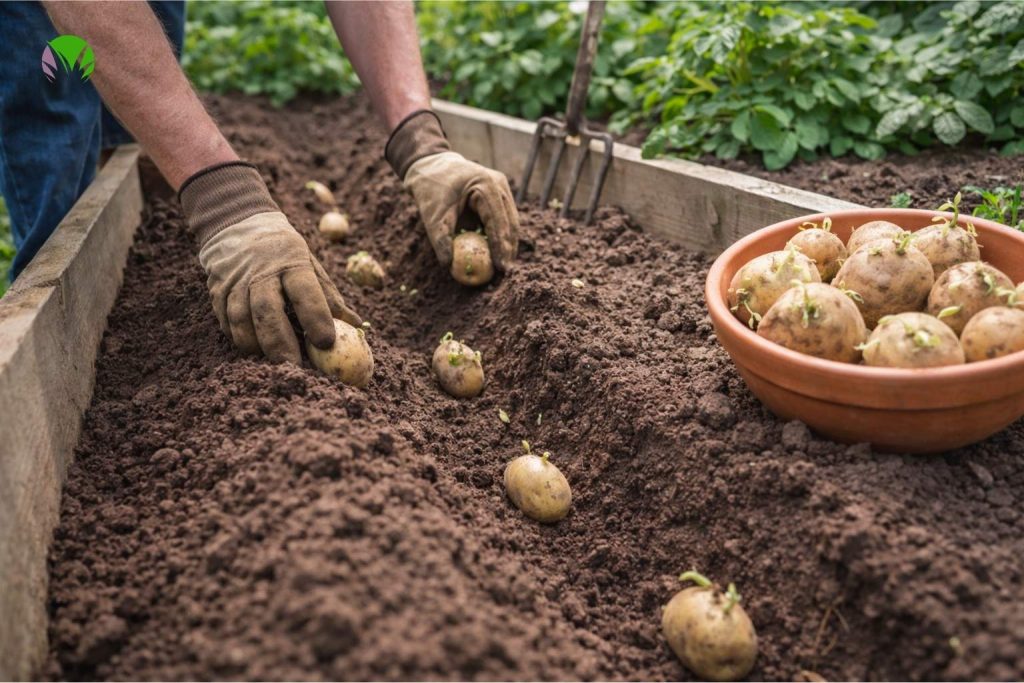 Planting seed potatoes in a UK garden