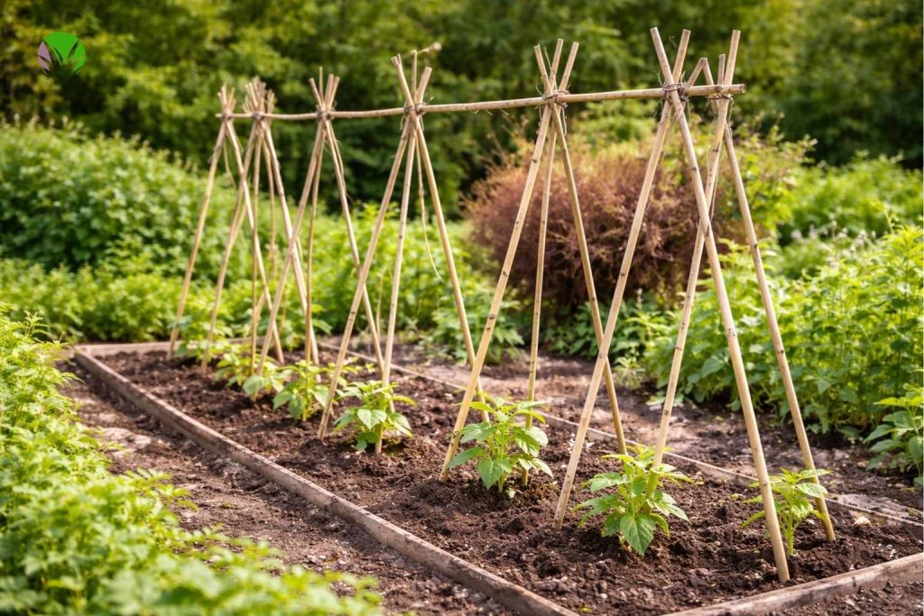 Runner bean support frame in a UK garden
