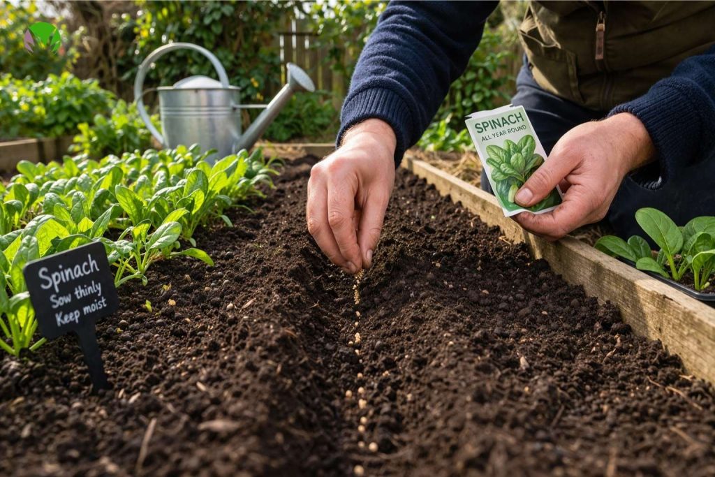Sowing spinach seeds in a UK garden