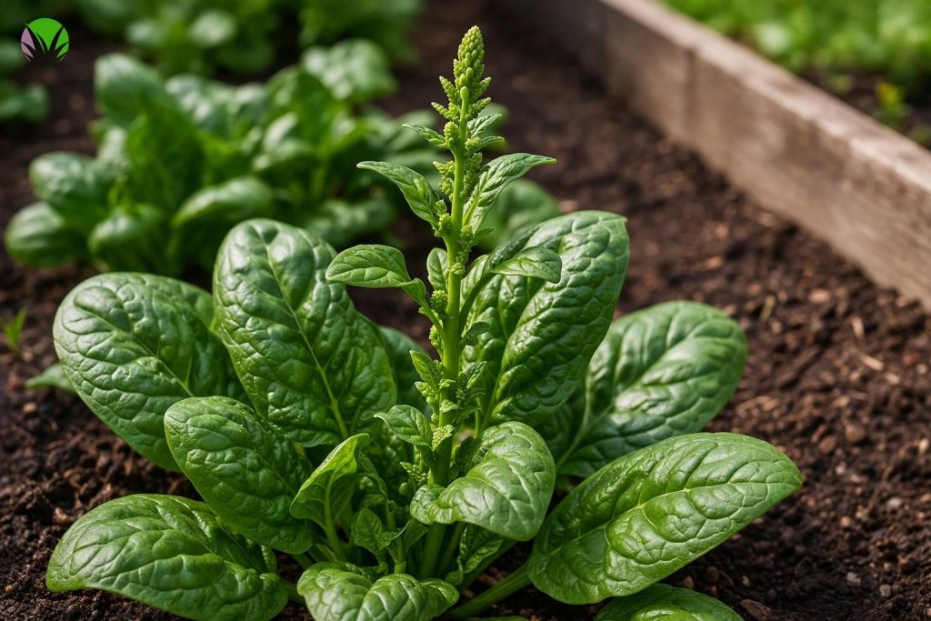 Spinach plant starting to bolt in a UK garden