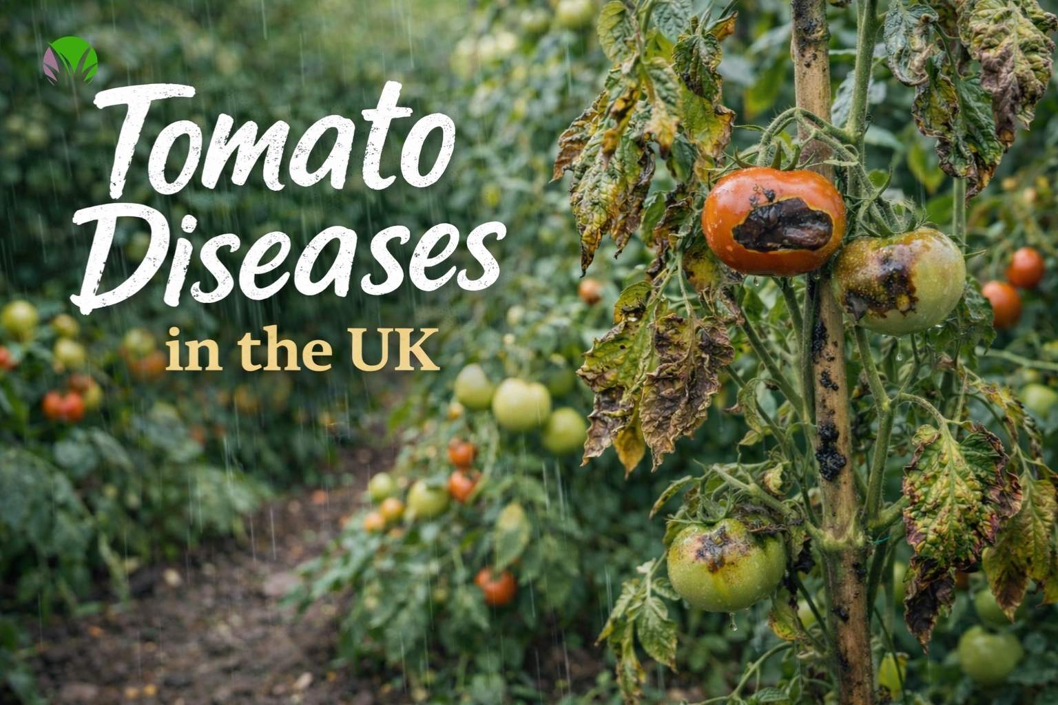 Tomato plant showing disease symptoms in a UK garden