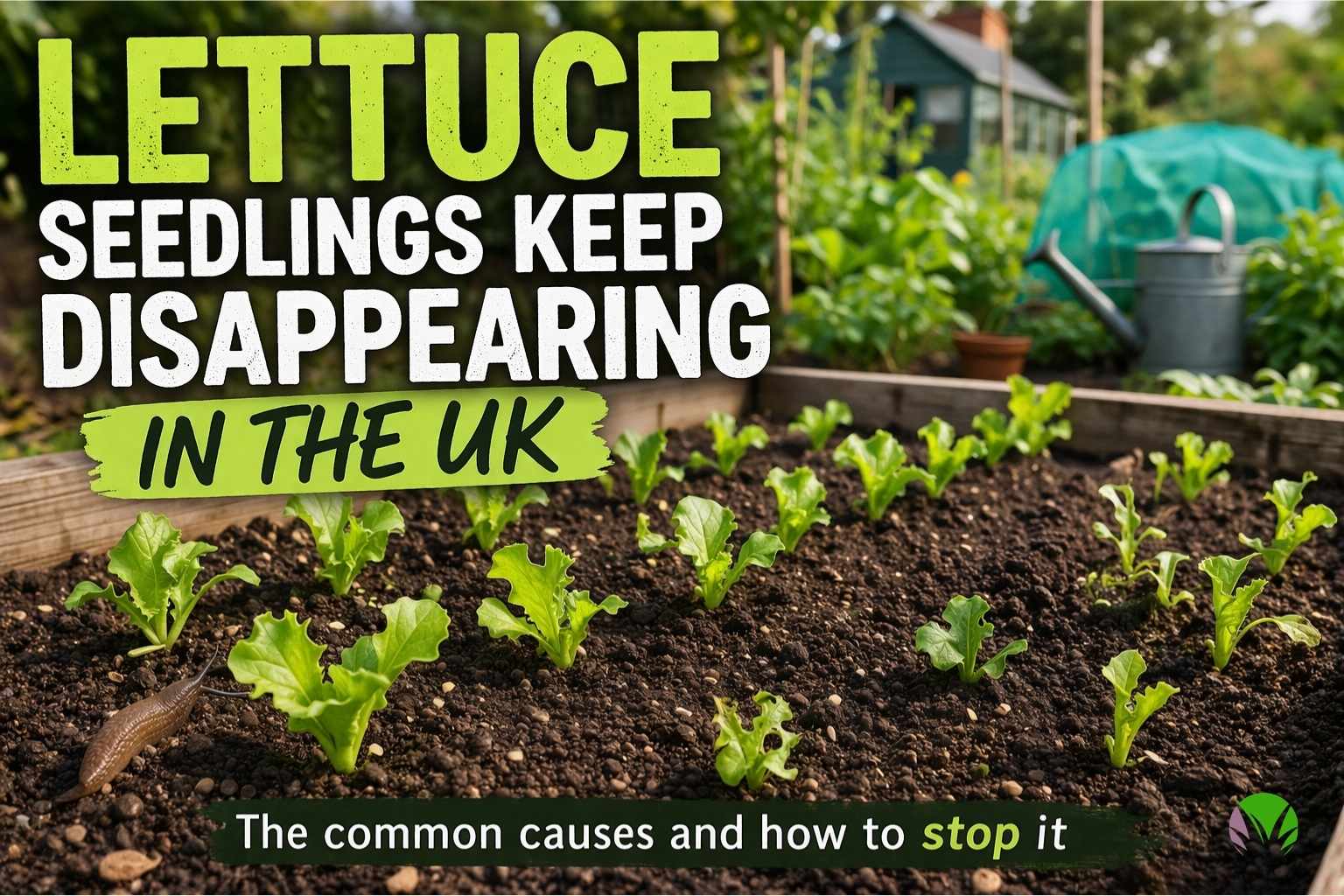 Young lettuce seedlings growing in a UK garden bed