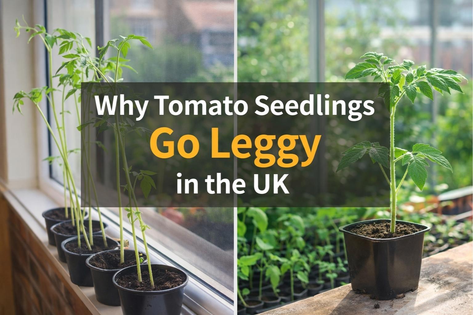 Why tomato seedlings go leggy in the UK featured image showing tall weak tomato seedlings
