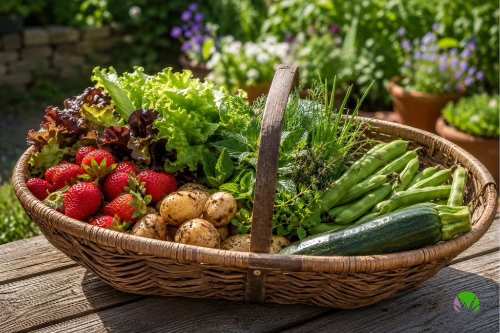 June is when the first proper harvests come in. Pick regularly to keep things producing.