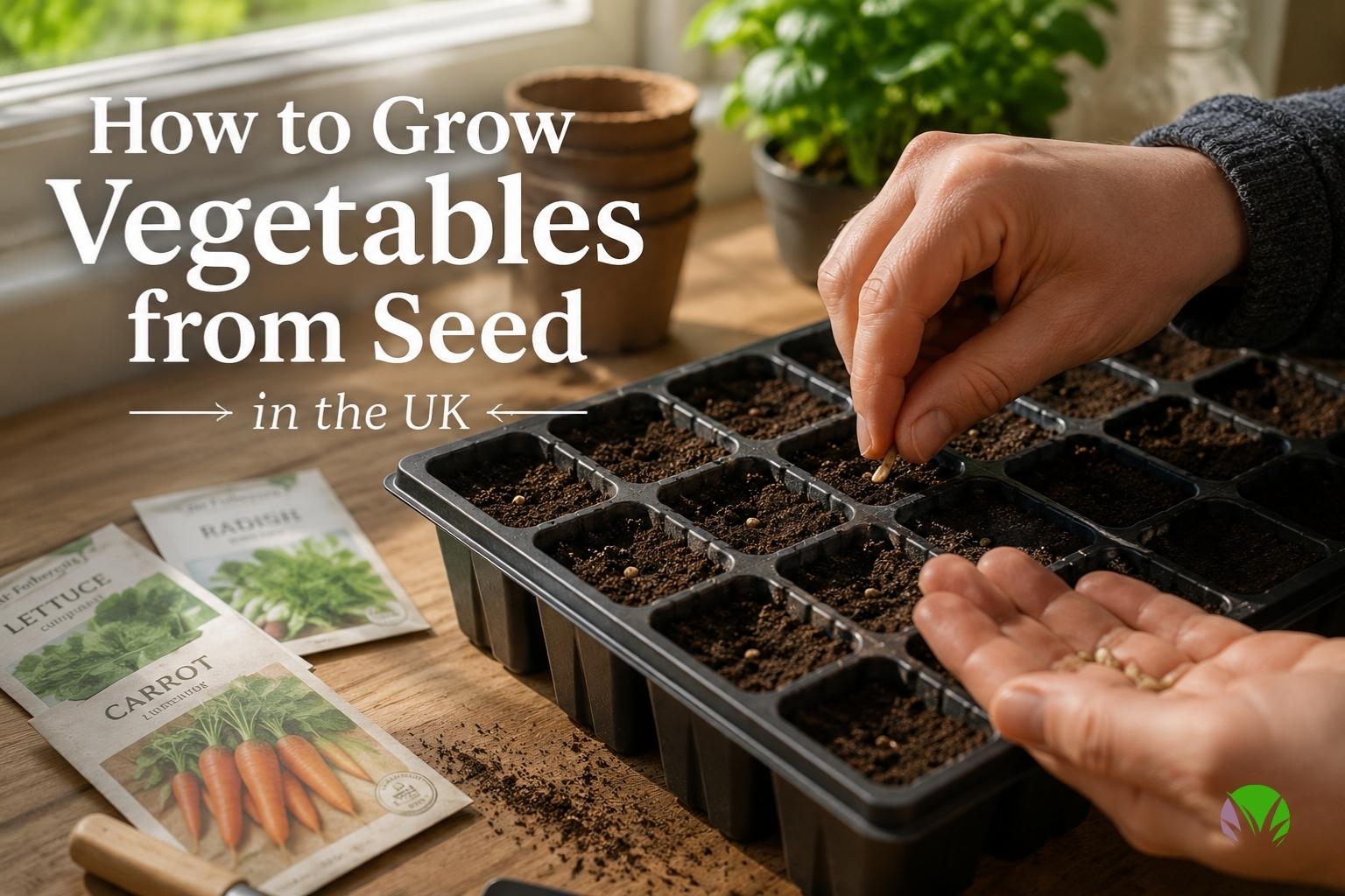 Sowing vegetable seeds into module trays indoors in a UK home