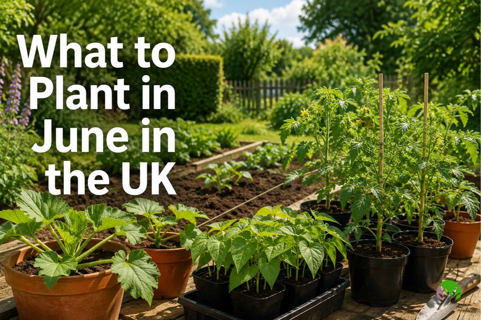 Vegetable plants ready to plant outside in a UK garden in June