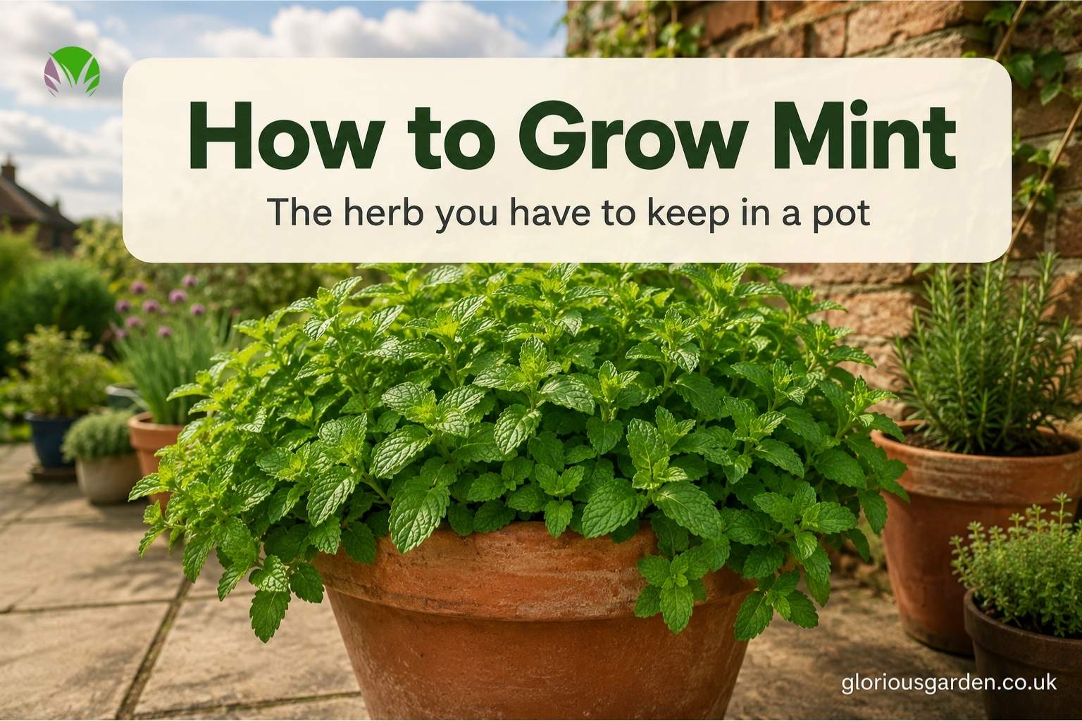 Healthy mint plant growing in a terracotta pot on a UK patio