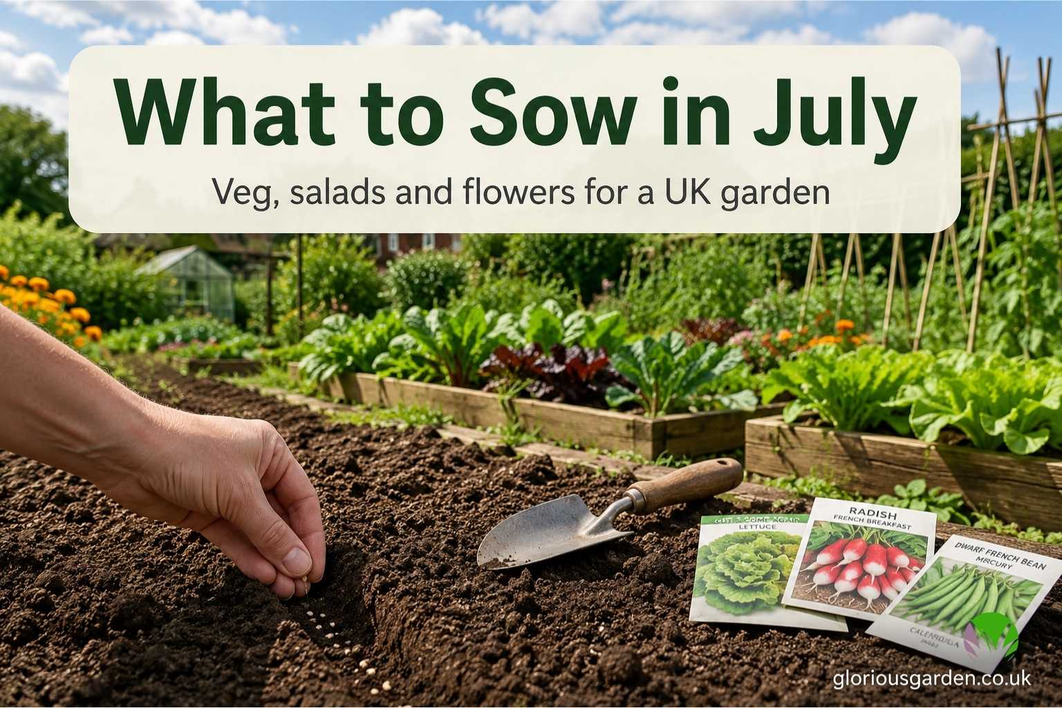 Sowing vegetable seeds into a sunny UK garden bed in July