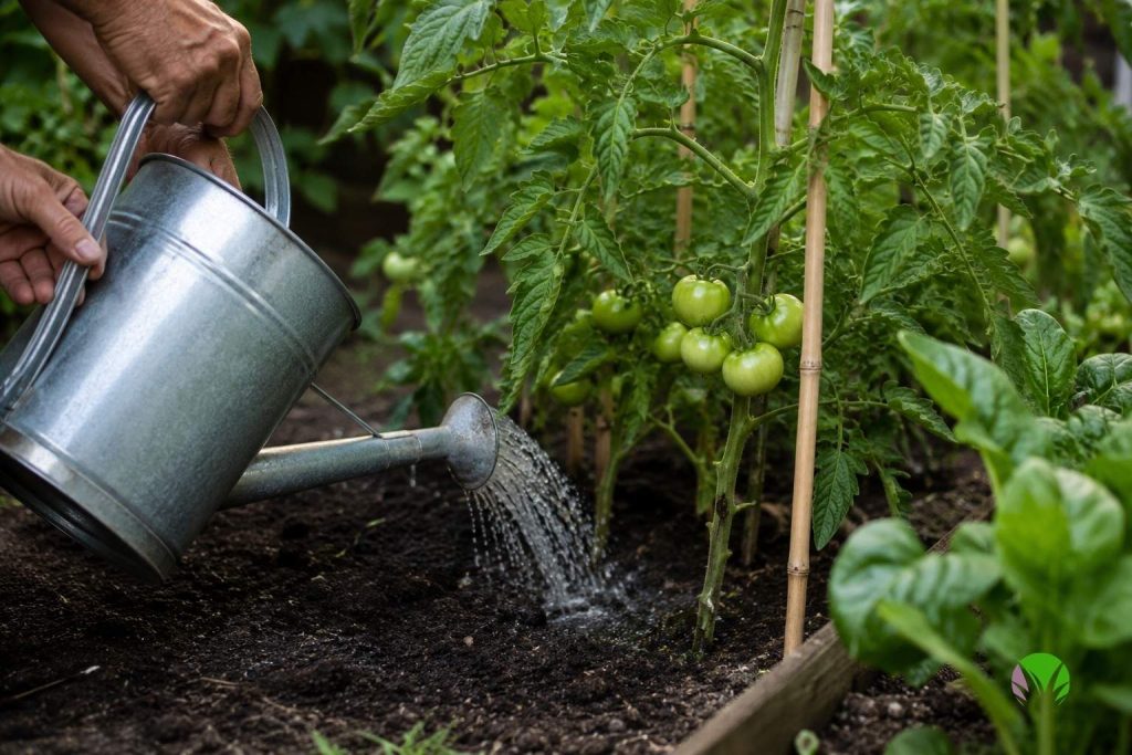 Watering tomato plants consistently to prevent blossom end rot in a UK garden