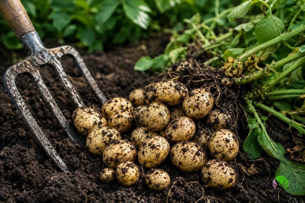 Freshly dug new potatoes from a late summer second cropping planting