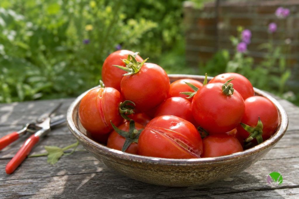Freshly picked split tomatoes in a bowl showing they are still good to eat