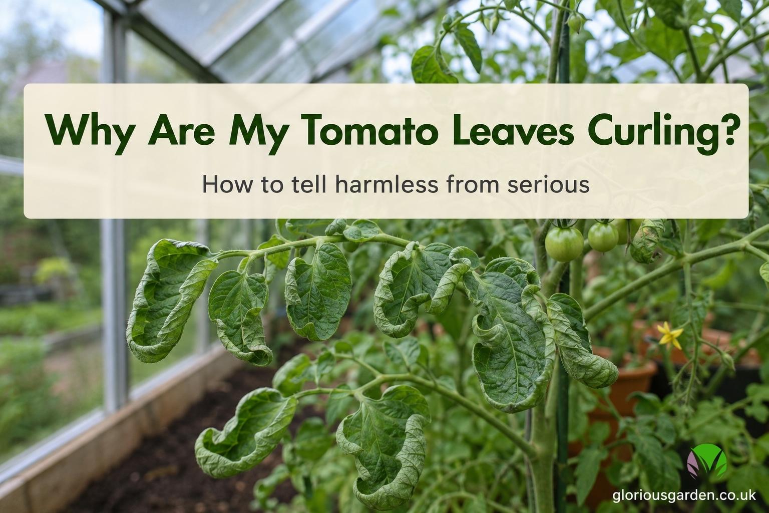 Tomato leaves curling on a plant in a UK garden, mostly a harmless response to conditions