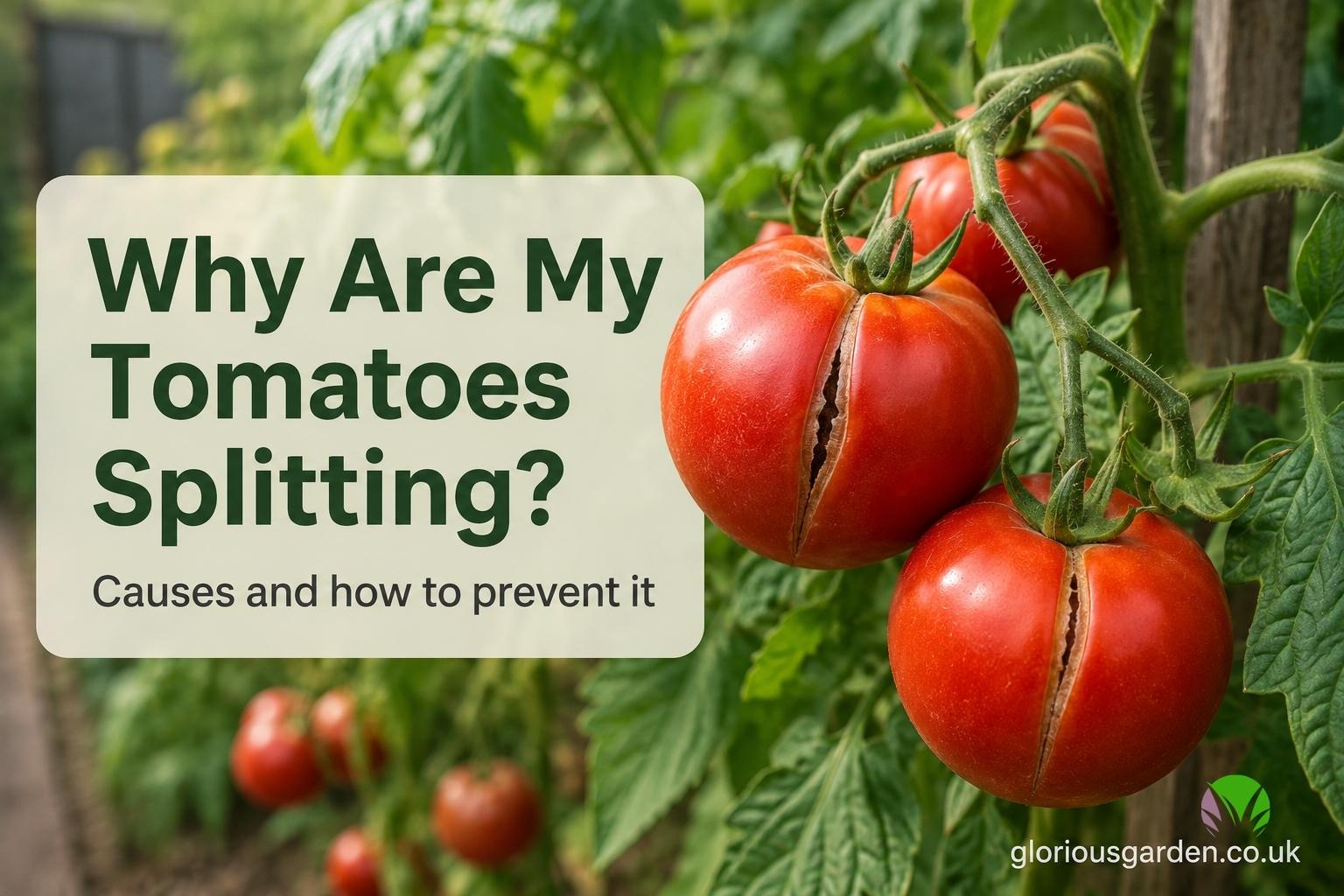 Ripe tomatoes on the vine showing splitting and cracking in a UK garden